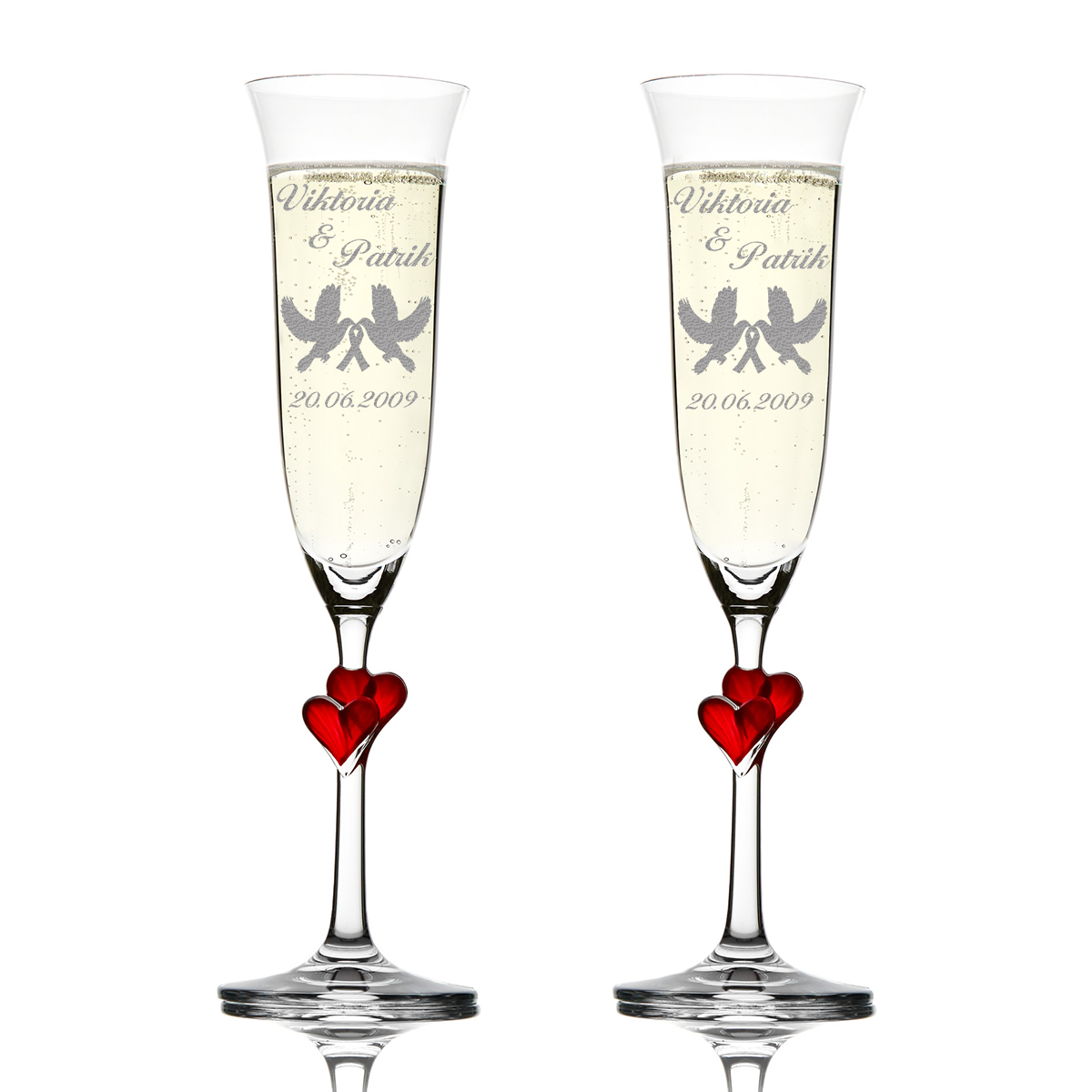 2 Sektgläser mit Hochzeit Gravur Personalisiert Geschenk Sektglas rot