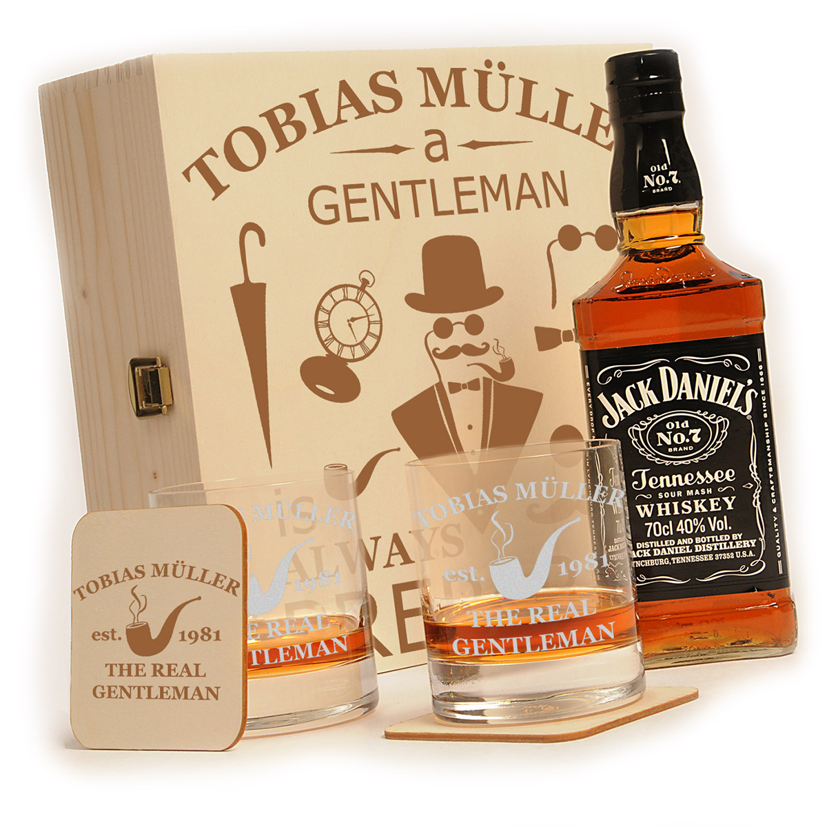 Wooden box with Jack Daniels No. 7 6 Pcs. Whisky Gift Set incl. Engraving eBay