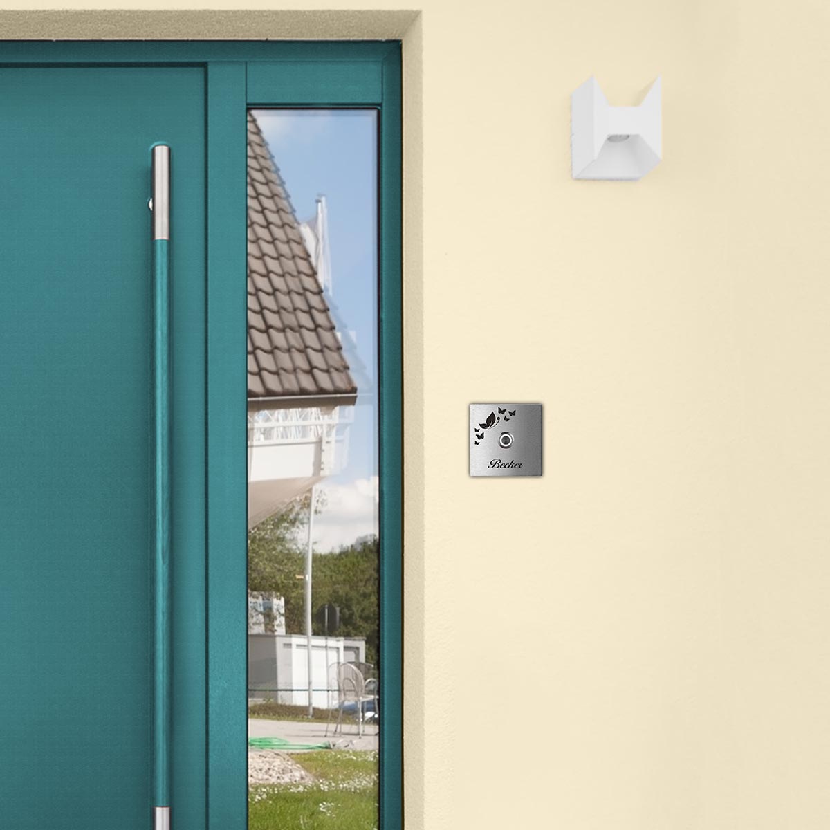 Gravur Motiv Schmetterlinge LED Edelstahlklingel Türklingel Model Falke inkl