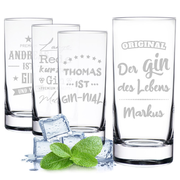 Gin Glas 4er-Set mit Wunschgravur - Geburtstagsgeschenk - für Männer