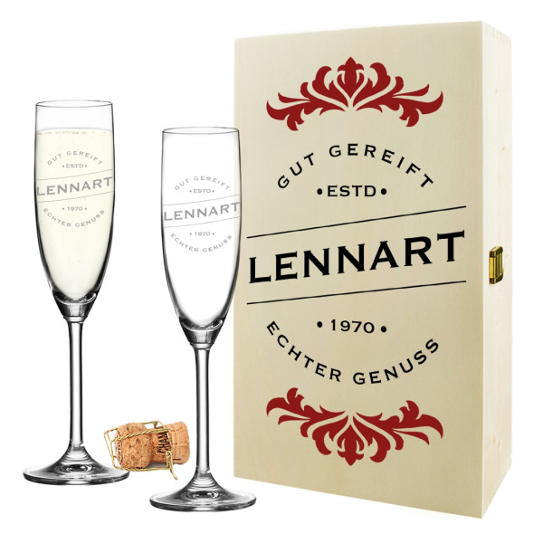 Sekt-Set 2 Sektgläser und Deko Holzbox mit UV-Druck farbig