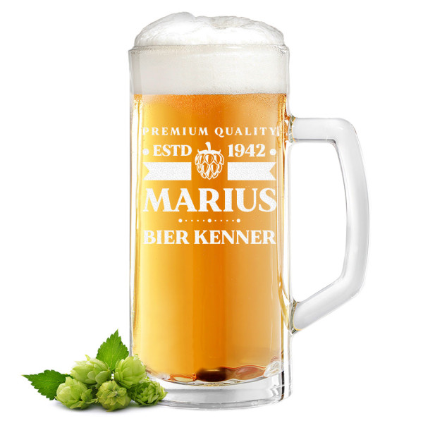 Bierseidel aus Glas mit Gravur - Geschenk zum Geburtstag, Jubiläum - für Männer