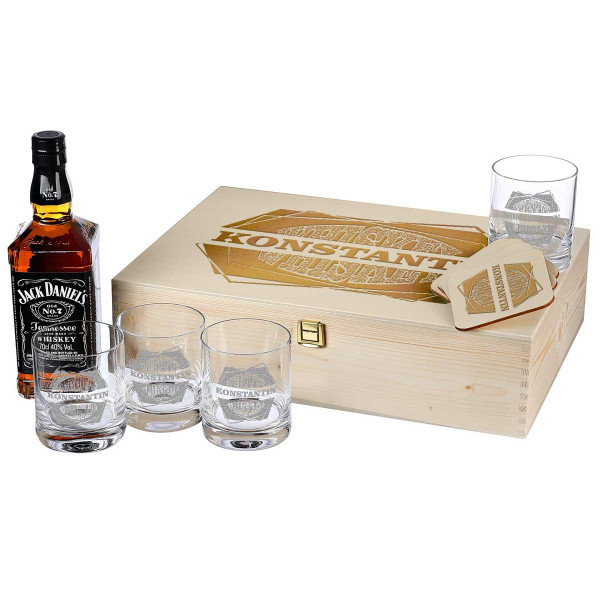 10-TLG Whiskey-Set Jack Daniels 4 Gläser, 4 Untersetzer und Whiskey-Karaffe