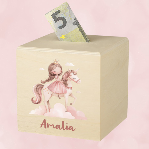Spardose mit UV-Druck Prinzessin mit Pferd - Geschenk-Idee für Frauen