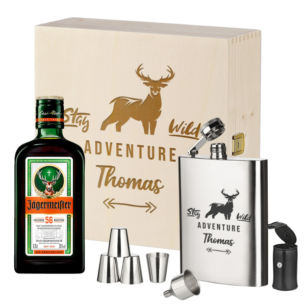 Geschenkkiste mit Jägermeister und personalisierter Wunschgravur