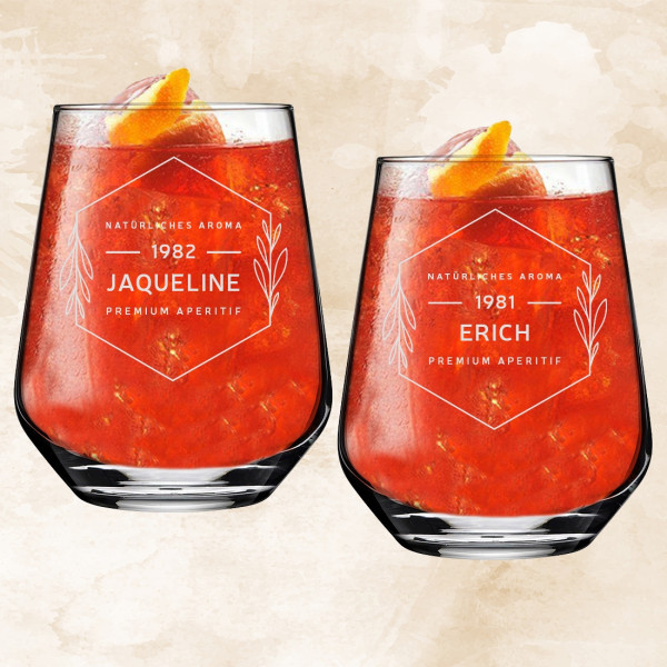 Premium Aperol Spritz Gläser 2er-Set mit Wunschname - graviertes Geschenkset