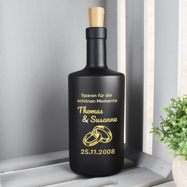 Flasche aus Glas mit personalisierter Wunschgravur zur Verlobung, Hochzeit