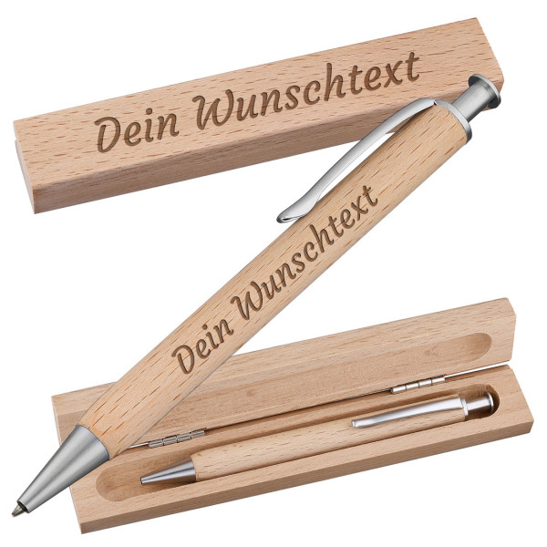 Holz Kugelschreiber mit Gravur inklusive Etui - Geschenk zum Geburtstag