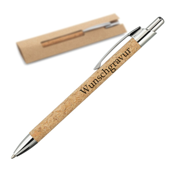 Kugelschreiber aus Kork und Aluminium mit personalisierter Wunschgravur