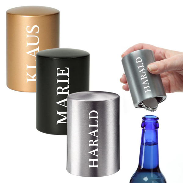 Flaschenöffner aus Metall mit personalisierter Wunschgravur