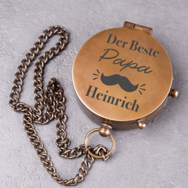 Metall Kompass mit Motiv Gravur Der beste Papa - Geschenk zum Vatertag
