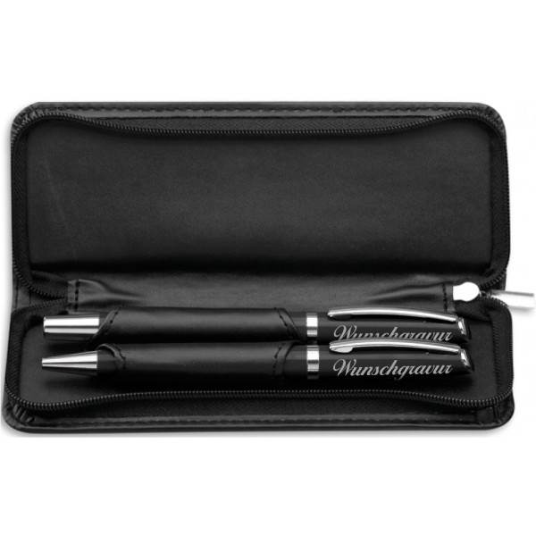 Geschenk Schreibset Lando inkl. Gravur im Leder-Etui ( Farbe - Schwarz )