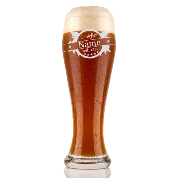 Weizenbierglas 0,5l mit Gravur personalisierte Weizenglas Geschenk-Idee - Motiv Genießer Flügel