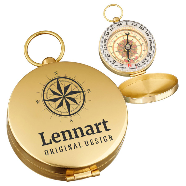 Metall Kompass in Gold mit Gravur - Geschenk für Männer - ideal als Navigation