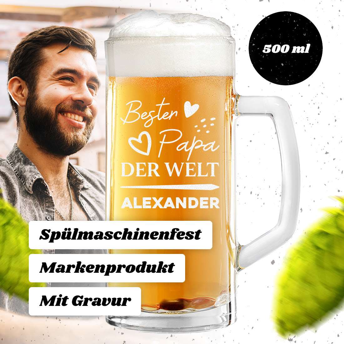 Herz & Heim Bierseidel Mit Gravur - 500ml Glück Ist Einen Papa Wie Dich Zu Haben