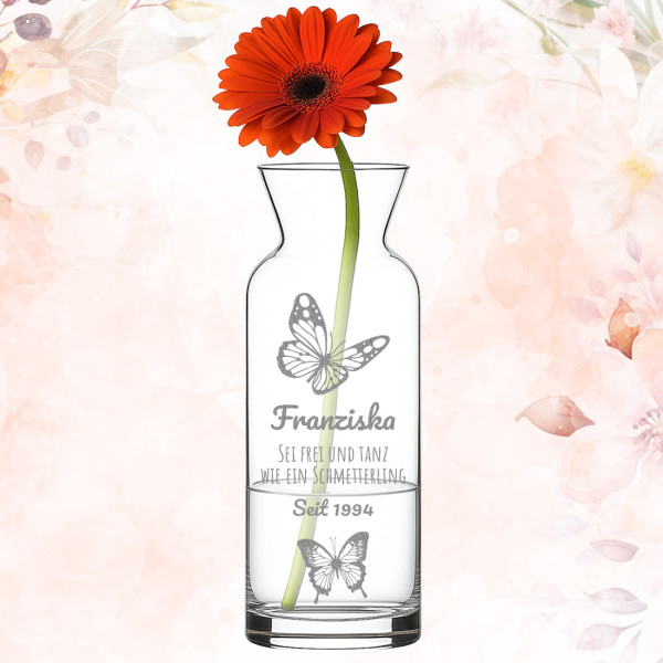 Blumenvase mit Schmetterling Gravur - Geschenk für Frauen - ideal zum Geburtstag