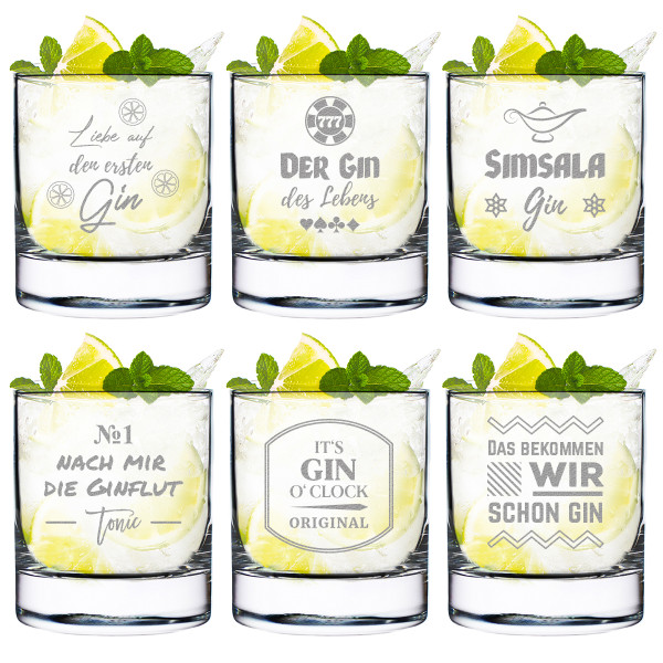 Graviertes Gin Glas 6er-Set mit personalisierter Wunschgravur