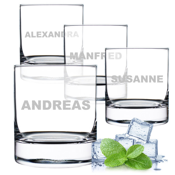 Wasserglas personalisiert mit Wunschgravur 4er-Set