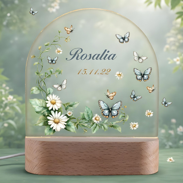 LED-Nachtlicht mit Blumen verziert - Personalisiertes Geschenk für Mädchen