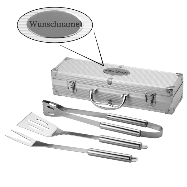 3-teiliges Grillbesteck aus rostfreiem Edelstahl Grill-Set inkl. Gravur