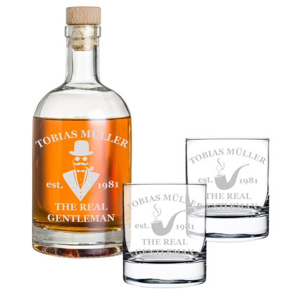 3-tlg. Whisky Geschenkset Flasche 2x Gläser inkl. Gravur