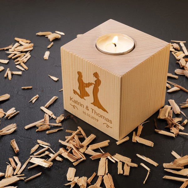 Teelicht aus Holz personalisiert