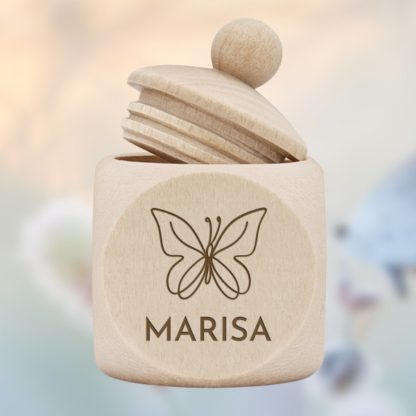 Zahndose aus Holz mit Schmetterling Motiv - Personalisierte Geschenk-Idee