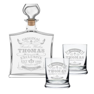 Personalisiertes Whiskyset Flasche und Gläser Graviert Personalisiertes Whiskyset Flasche und Gläser Graviert