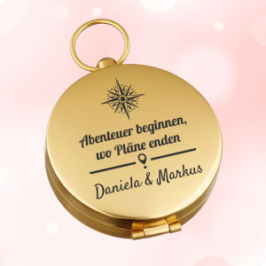 Goldener Metall Kompass mit Gravur - das Hochzeitsgeschenk für Paare Goldener Metall Kompass mit Gravur - das Hochzeitsgeschenk für Paare