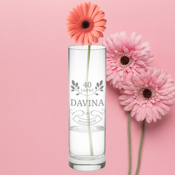Vase aus Glas mit Gravur Geschenk - Blumenvase für Frauen