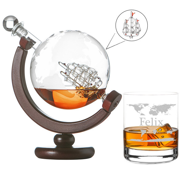 Whiskykaraffe Globus 850ml 1 Whiskyglas mit Gravur