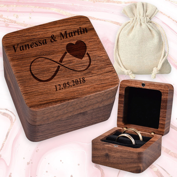 Holz Ringkiste mit Wunschgravur - personalisiert - Hochzeitsgeschenk