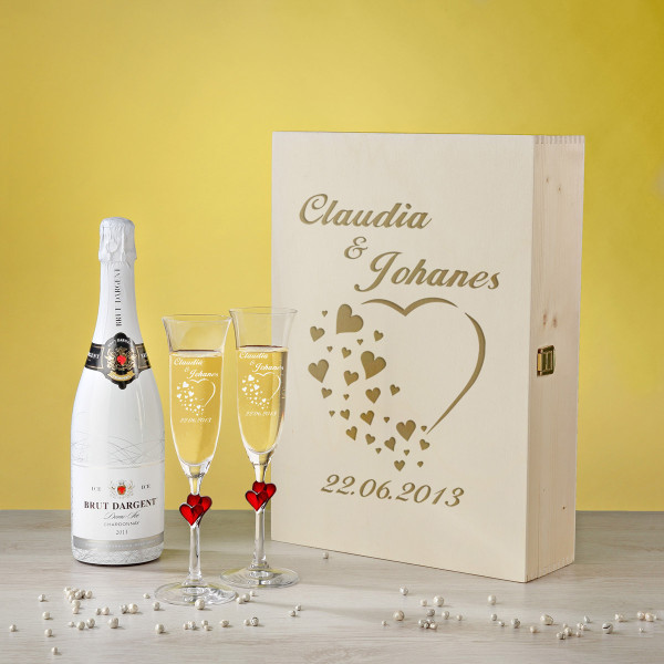 4-tlg. Sekt Geschenkset ROT zur Hochzeit mit personalisierung