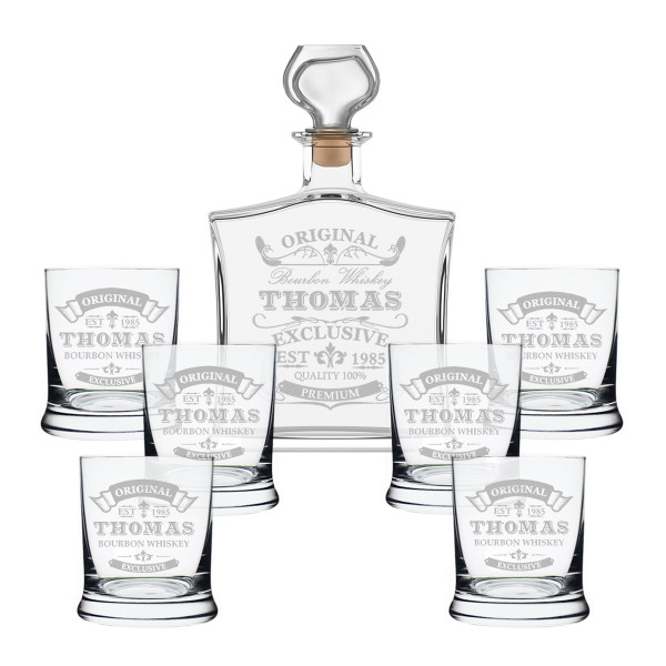 Whisky Geschenkset 7-TLG mit gravierte Gläser