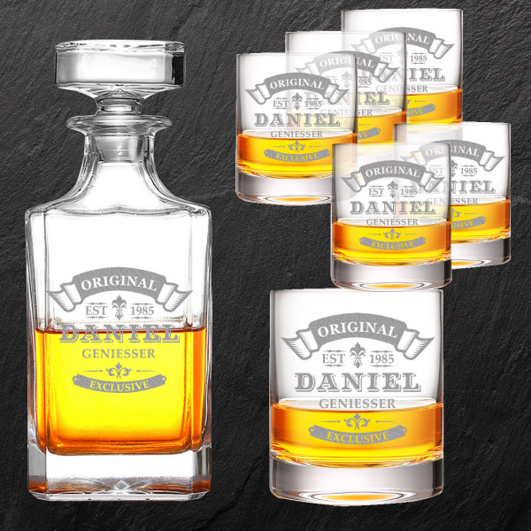 6-TLG Whisky Set Dekanter und Whiskygläser - Geburtstagsgeschenk