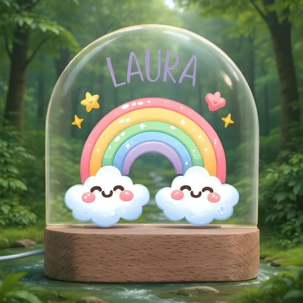 LED-Tischleuchte mit UV-Druck für Mädchen - Nachtlicht mit Regenbogen Motiv