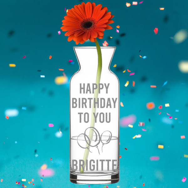 Blumenvase mit Motiv Happy Birthday - Ideal als Geburtstagsgeschenk