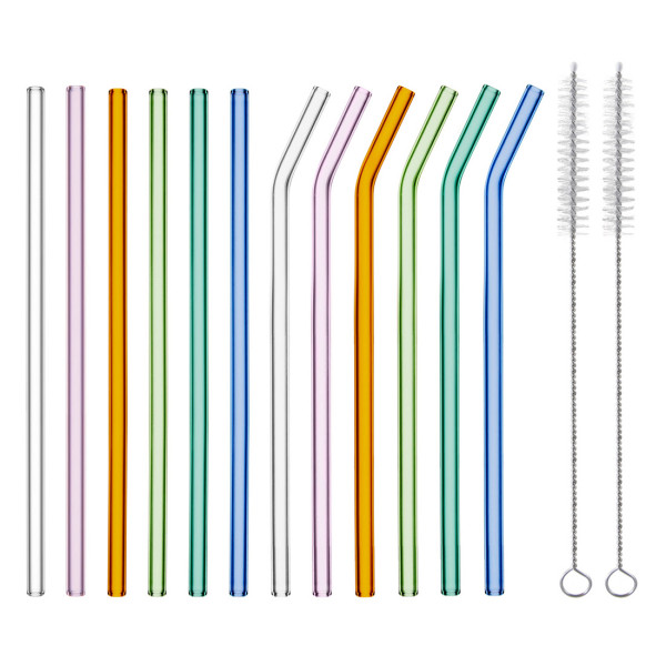 Strohhalme aus Glas 12er-Set mehrfarbig