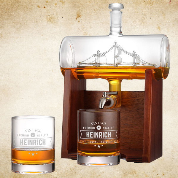Whisky-Set Karaffe & Gläser mit Gravur - Vintage Geschenk-Idee für Männer