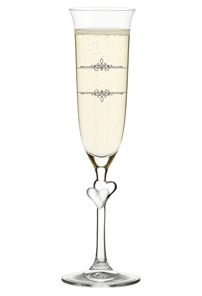 Sektglas mit weißen Herzen