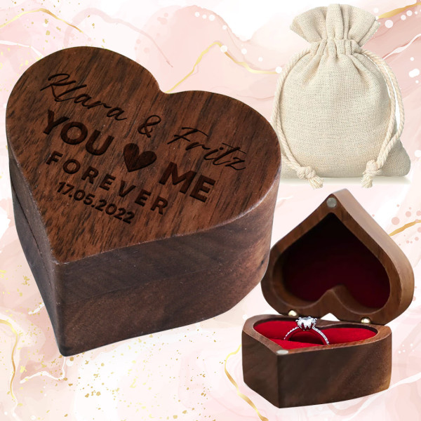 Ringkiste in Herzform mit personalisierter Wunschgravur - Hochzeitsgeschenk
